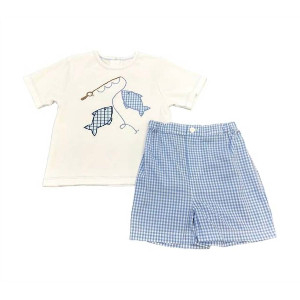 NEW PETIT AMI ZUBELS kid's short set, let's fish! in white
